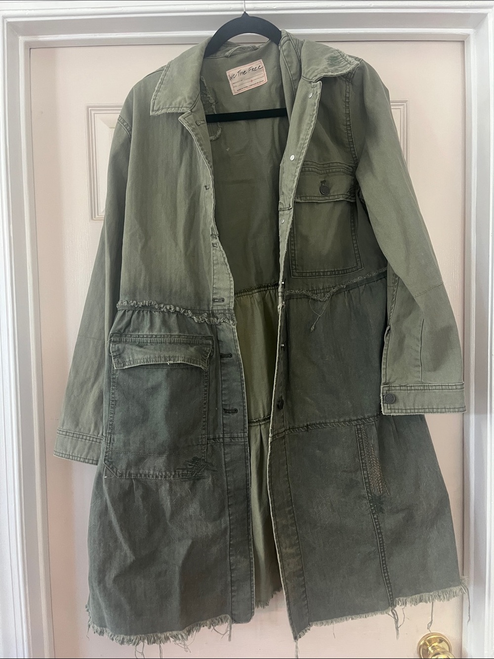 We The Free Olive Green Patchwork Trench Coat